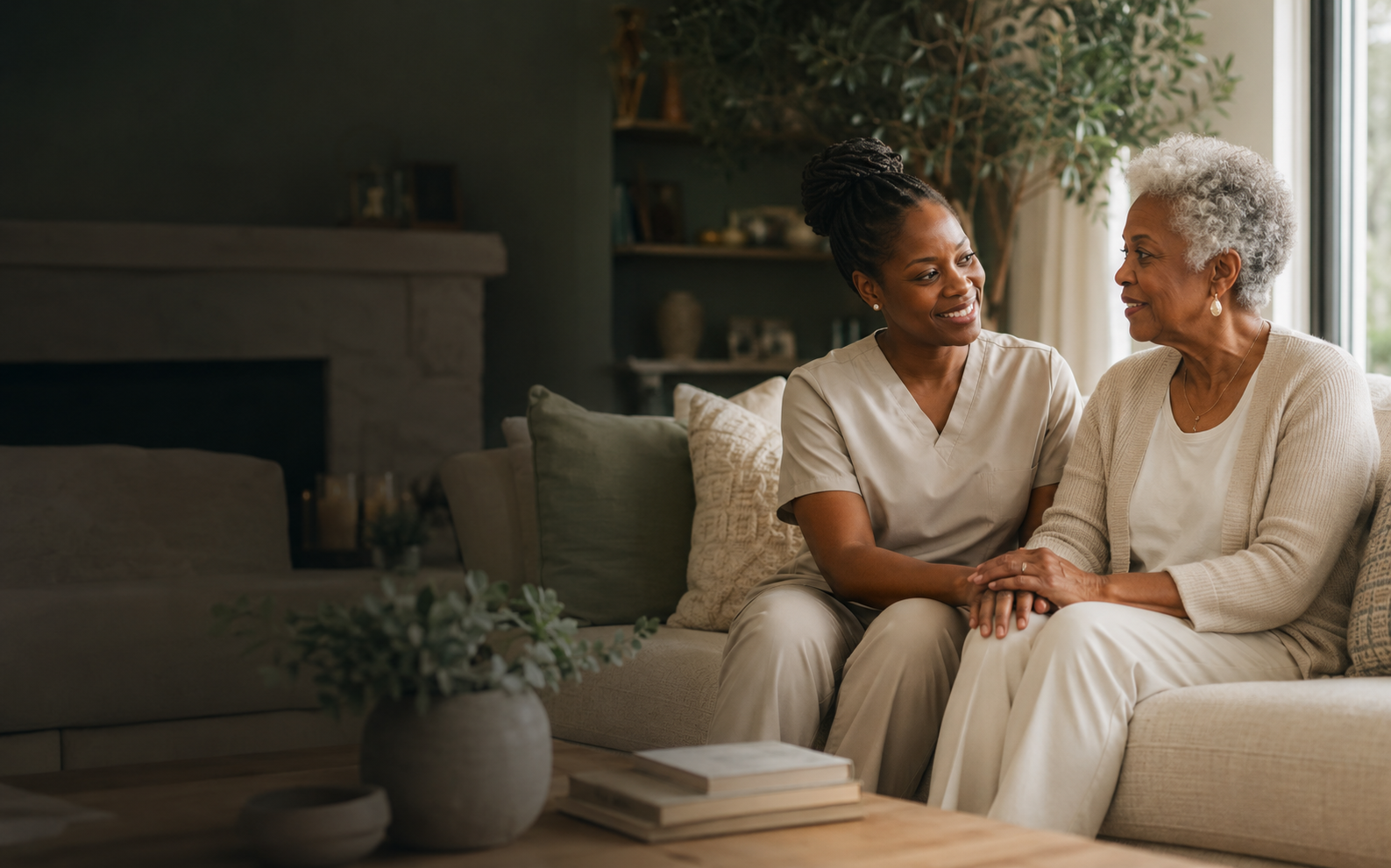 Caregiver spending one-on-one time with an older resident